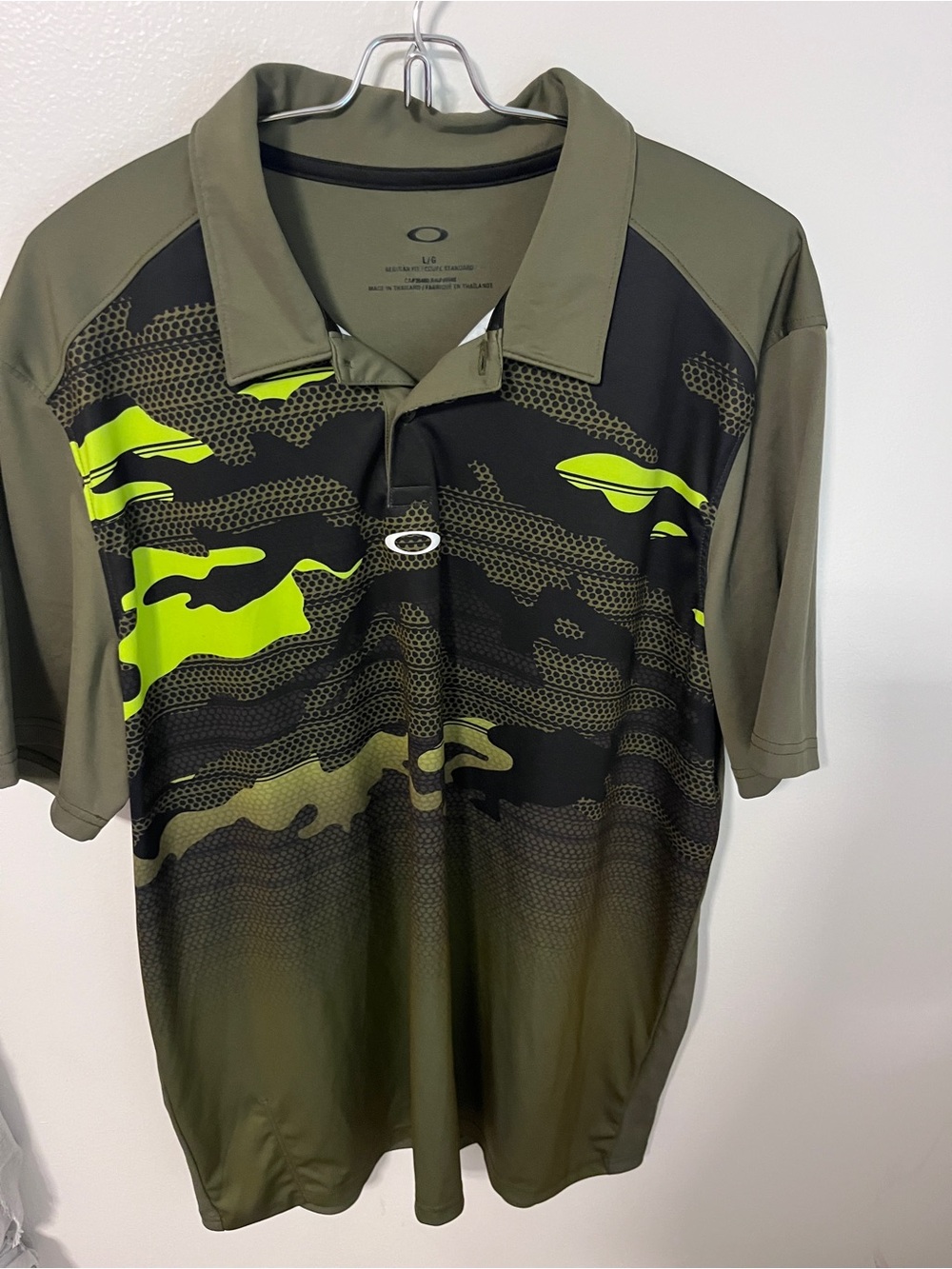 Oakley Olive Polo with Neon Green Camo Accents